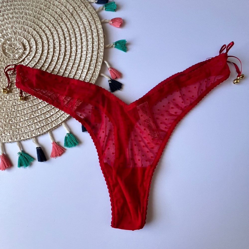 Victoria's Secret Very Sexy Jingle Bells Mesh Thong Panty Lipstick Red XL NEW